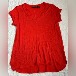 Tahari Bright Red Short Sleeve Top 100%Linen